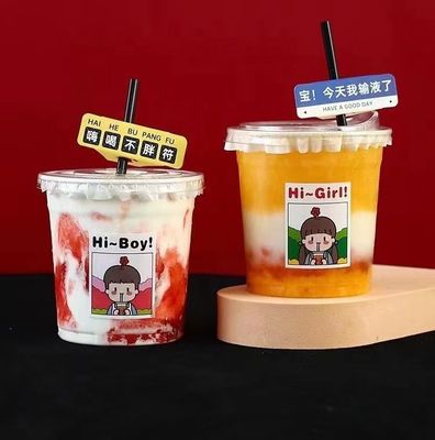 アイスクリーム 持ち帰りカップ 12オンス 透明なPET RPET 蓋付きの使い捨てプラスチックカップ