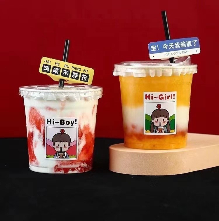 アイスクリーム 持ち帰りカップ 12オンス 透明なPET RPET 蓋付きの使い捨てプラスチックカップ